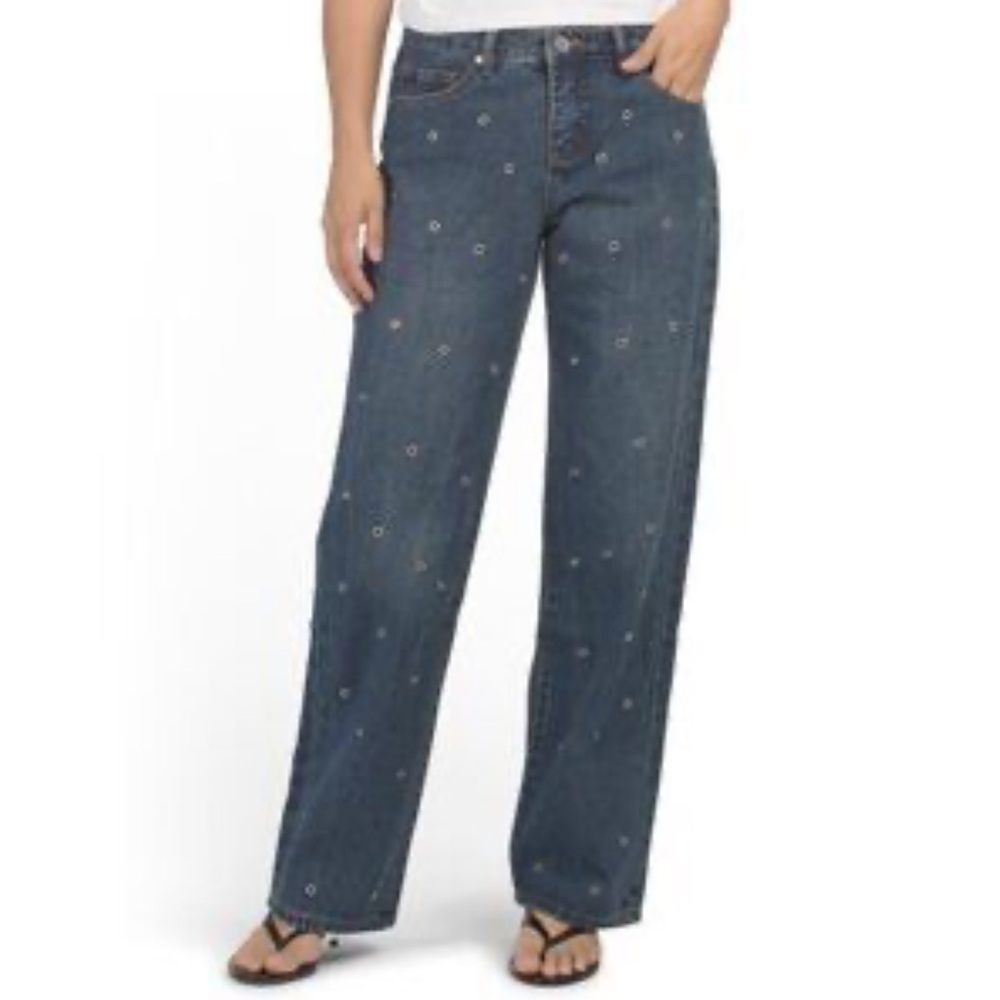 Cali 1850 dark wash wide leg high rise grommet detail jeans size 5/27
